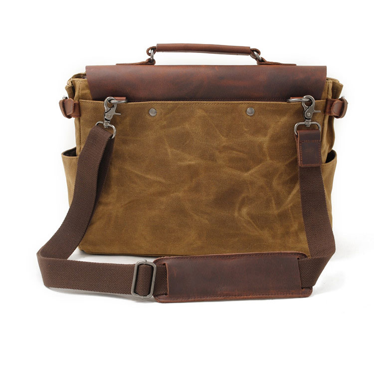 Whatna帆布x牛革 ショルダーバッグ メンズ ビジネスバッグ 旅行バッグ2way 斜め掛け 手提げ バッグA4 15インチpc 収納可 横型 ブリーフケース フォーマルバッグ 肩掛けバッグ プレゼント男性 绅士用(16960) 5