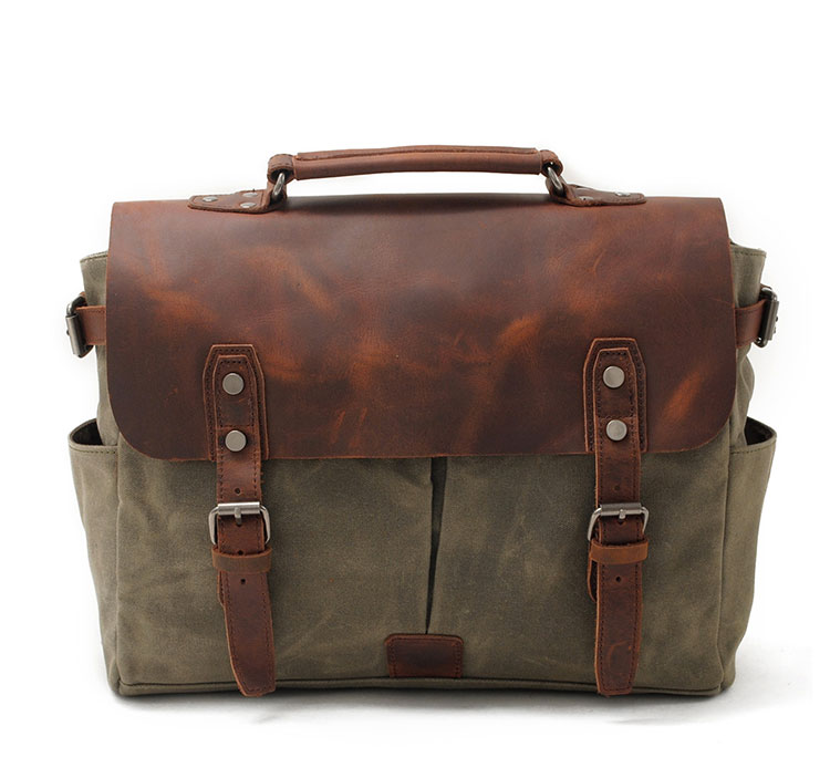 Whatna帆布x牛革 ショルダーバッグ メンズ ビジネスバッグ 旅行バッグ2way 斜め掛け 手提げ バッグA4 15インチpc 収納可 横型 ブリーフケース フォーマルバッグ 肩掛けバッグ プレゼント男性 绅士用(16960) 2