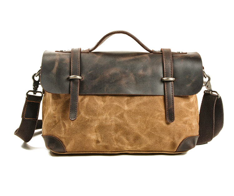 Whatna帆布x牛革 ショルダーバッグ メンズ ビジネスバッグ 旅行バッグ2way 斜め掛け 手提げ バッグA4 横型 ブリーフケース フォーマルバッグ 肩掛けバッグ プレゼント男性 绅士用（6608） 3