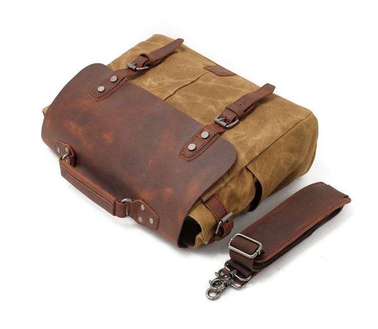 Whatna帆布x牛革 ショルダーバッグ メンズ ビジネスバッグ 旅行バッグ2way 斜め掛け 手提げ バッグA4 15インチpc 収納可 横型 ブリーフケース フォーマルバッグ 肩掛けバッグ プレゼント男性 绅士用(16960) 6