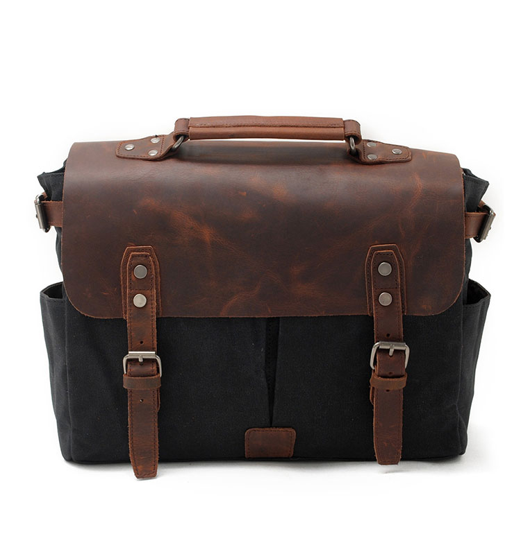 Whatna帆布x牛革 ショルダーバッグ メンズ ビジネスバッグ 旅行バッグ2way 斜め掛け 手提げ バッグA4 15インチpc 収納可 横型 ブリーフケース フォーマルバッグ 肩掛けバッグ プレゼント男性 绅士用(16960) 0