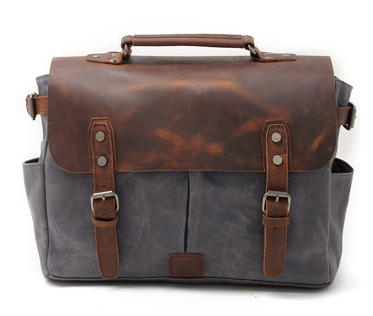 Whatna帆布x牛革 ショルダーバッグ メンズ ビジネスバッグ 旅行バッグ2way 斜め掛け 手提げ バッグA4 15インチpc 収納可 横型 ブリーフケース フォーマルバッグ 肩掛けバッグ プレゼント男性 绅士用(16960) 1