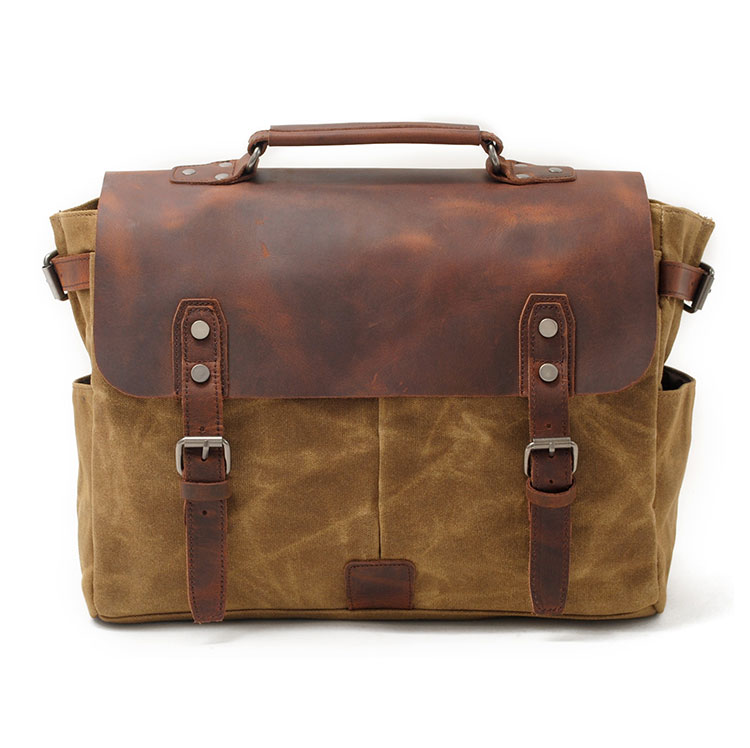 Whatna帆布x牛革 ショルダーバッグ メンズ ビジネスバッグ 旅行バッグ2way 斜め掛け 手提げ バッグA4 15インチpc 収納可 横型 ブリーフケース フォーマルバッグ 肩掛けバッグ プレゼント男性 绅士用(16960) 3