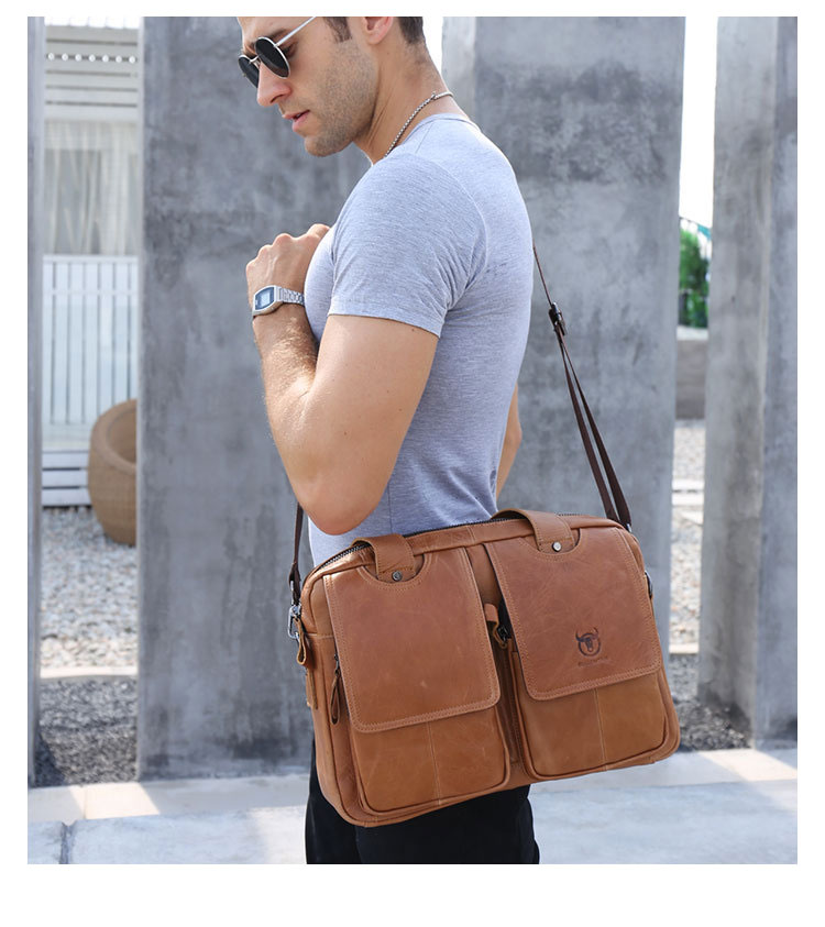 Whatna天然 牛革 ショルダーバッグ メンズ ビジネスバッグ 旅行バッグ2way 斜め掛け 手提げ バッグA4 15インチpc 収納可 本 革 厚手 レザー 横型 ブリーフケース フォーマルバッグ 肩掛けバッグ プレゼント男性 绅士用(042) 8