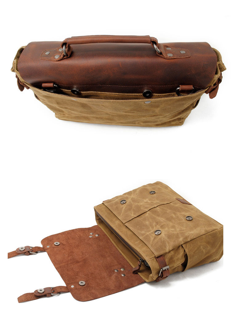 Whatna帆布x牛革 ショルダーバッグ メンズ ビジネスバッグ 旅行バッグ2way 斜め掛け 手提げ バッグA4 15インチpc 収納可 横型 ブリーフケース フォーマルバッグ 肩掛けバッグ プレゼント男性 绅士用(16960) 8