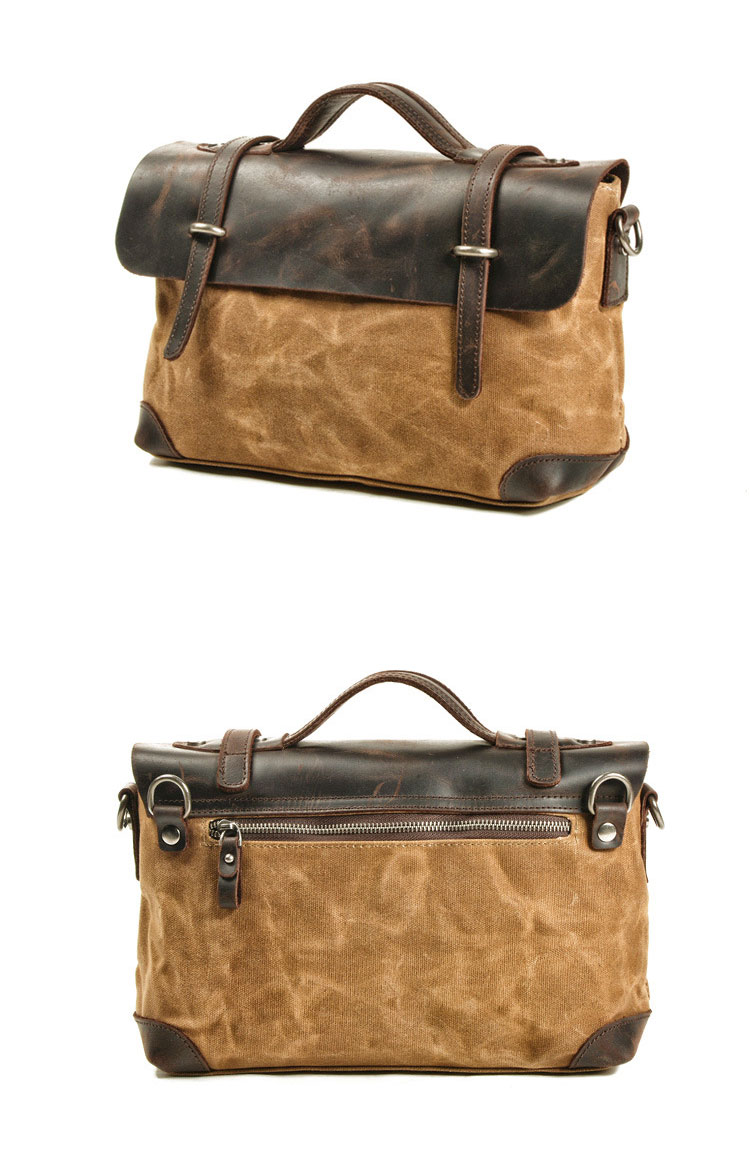 Whatna帆布x牛革 ショルダーバッグ メンズ ビジネスバッグ 旅行バッグ2way 斜め掛け 手提げ バッグA4 横型 ブリーフケース フォーマルバッグ 肩掛けバッグ プレゼント男性 绅士用（6608） 4