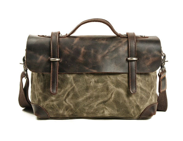 Whatna帆布x牛革 ショルダーバッグ メンズ ビジネスバッグ 旅行バッグ2way 斜め掛け 手提げ バッグA4 横型 ブリーフケース フォーマルバッグ 肩掛けバッグ プレゼント男性 绅士用（6608） 1