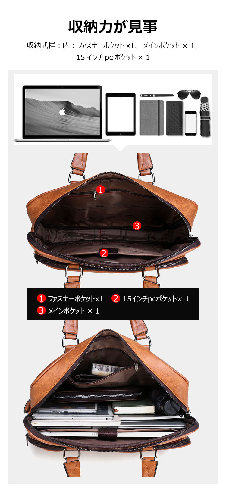 Whatna革 ショルダーバッグ メンズ ビジネスバッグ 旅行バッグ2way 斜め掛け 手提げ バッグA4 横型 ブリーフケース フォーマルバッグ 肩掛けバッグ プレゼント男性 绅士用（8015） 6