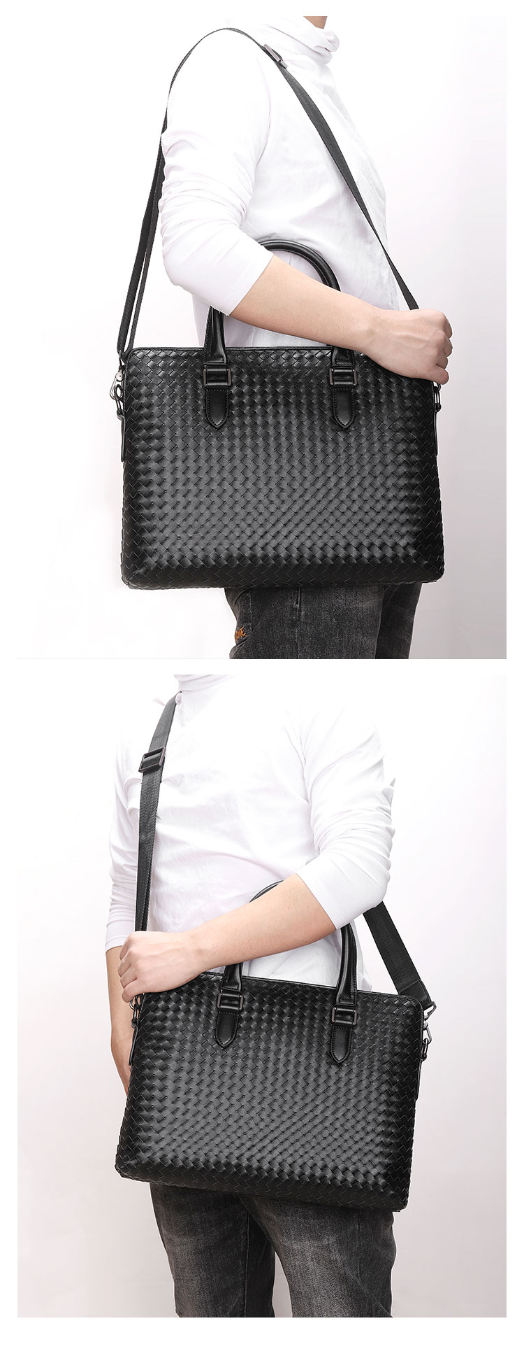 Whatna 手作り編み込み 革 ショルダーバッグ メンズ ビジネスバッグ2way 斜め掛け 手提げ バッグA4 15.5インチpc 収納可 本 革 厚手 レザー 横型 ブリーフケース フォーマルバッグ 肩掛けバッグ プレゼント男性 绅士用 黒 ブラウン（3855） 11