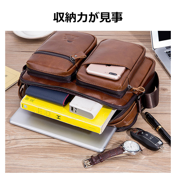 Whatna天然 牛革 ショルダーバッグ メンズ ビジネスバッグ 旅行バッグ2way 斜め掛け 手提げ バッグ10.5ipad収納可 本 革 厚手 レザー 横型 ブリーフケース フォーマルバッグ 肩掛けバッグ プレゼント男性 绅士用（91208） 5