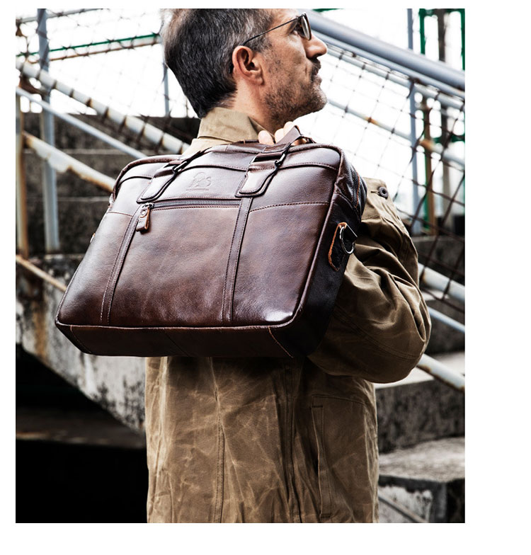 Whatna天然 牛革 ショルダーバッグ メンズ ビジネスバッグ 旅行バッグ2way 斜め掛け 手提げ バッグA4 15インチpc 収納可 本 革 厚手 レザー 横型 ブリーフケース フォーマルバッグ 肩掛けバッグ プレゼント男性 绅士用(91514) 9