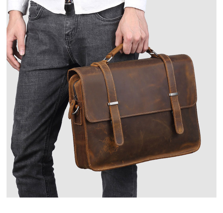 Whatna天然 牛革 ショルダーバッグ メンズ ビジネスバッグ 旅行バッグ2way 斜め掛け 手提げ バッグ15インチpc 収納可 本 革 厚手 レザー 横型 ブリーフケース フォーマルバッグ 肩掛けバッグ プレゼント男性 绅士用（6148） 10