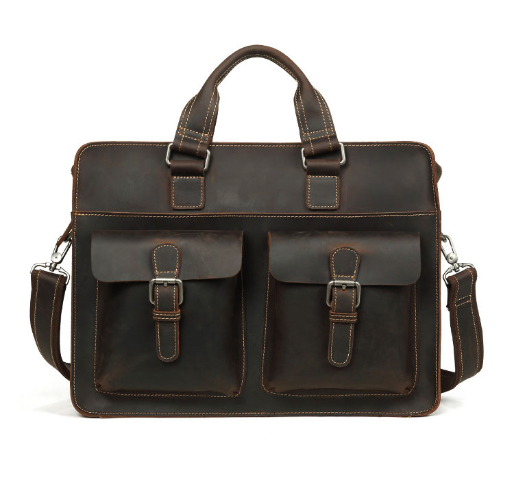 Whatna天然 牛革 ショルダーバッグ メンズ ビジネスバッグ 旅行バッグ2way 斜め掛け 手提げ バッグ16インチpc 収納可 本 革 厚手 レザー 横型 ブリーフケース フォーマルバッグ 肩掛けバッグ プレゼント男性 绅士用(6380) 1