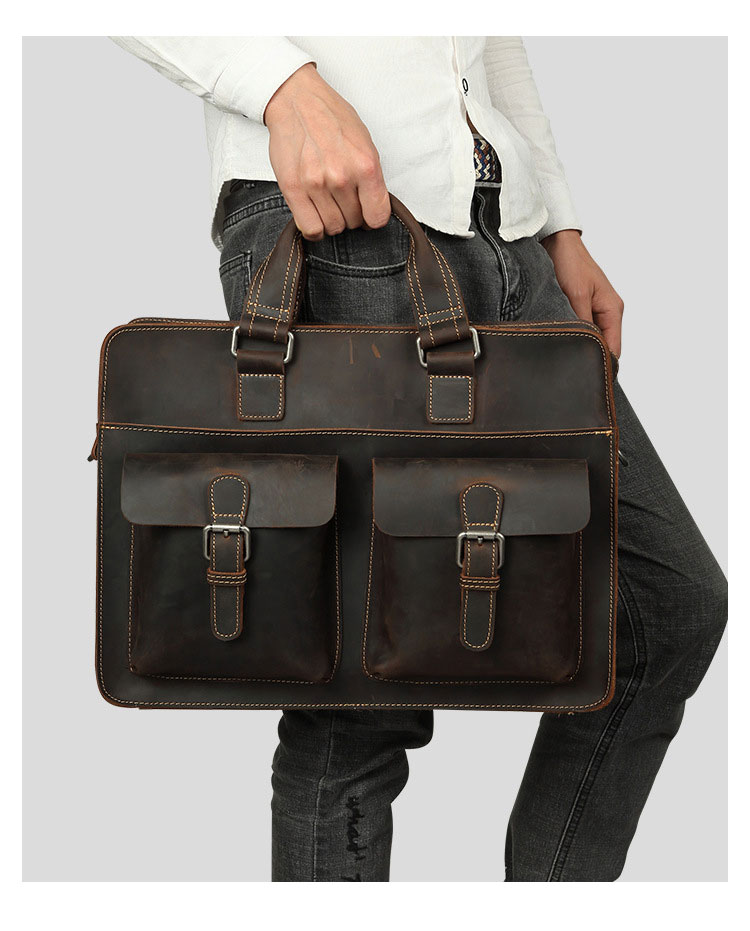 Whatna天然 牛革 ショルダーバッグ メンズ ビジネスバッグ 旅行バッグ2way 斜め掛け 手提げ バッグ16インチpc 収納可 本 革 厚手 レザー 横型 ブリーフケース フォーマルバッグ 肩掛けバッグ プレゼント男性 绅士用(6380) 9