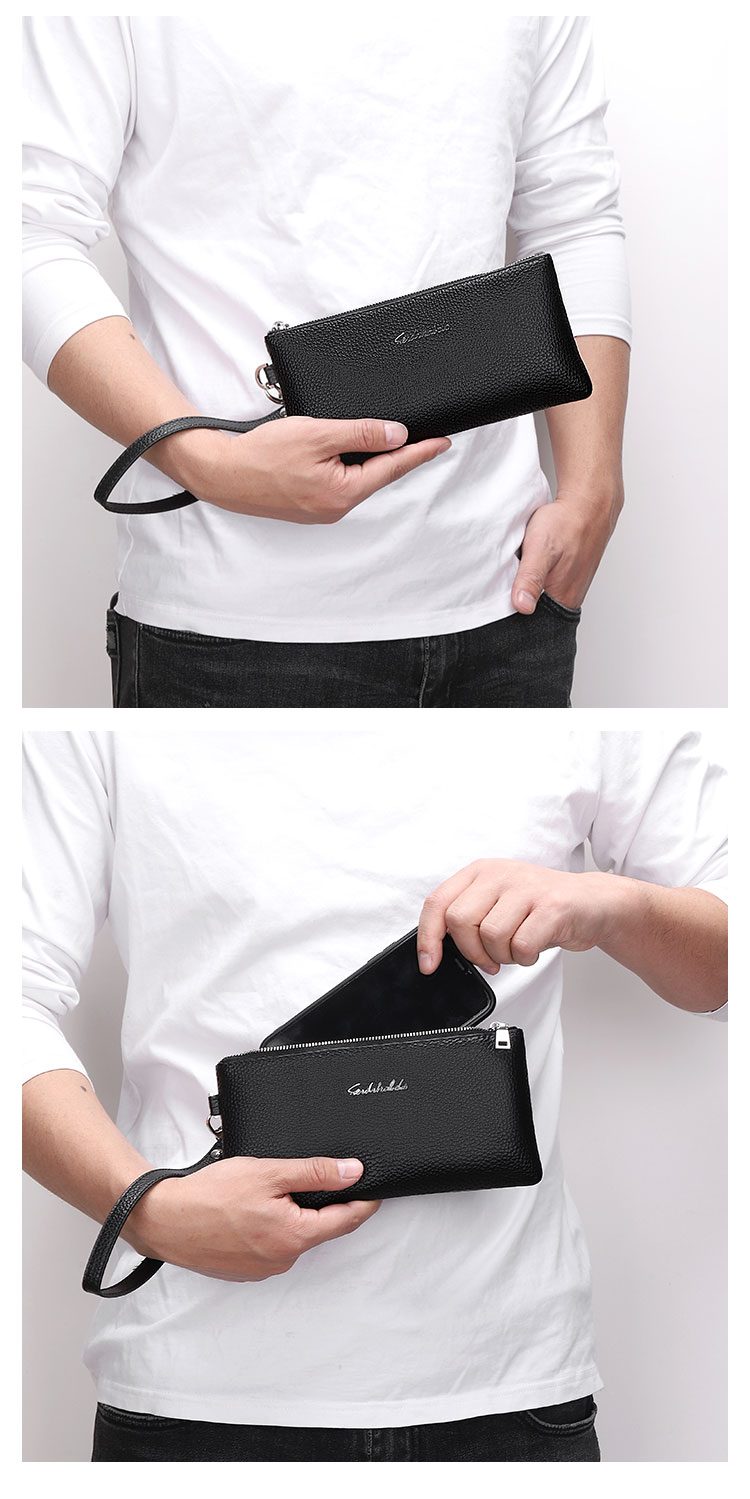 Whatna 牛革 ミクラッチ バッグ メンズ バッグ セカンドバッグ 小きめ 厚手 レザー本革 手持ちバッグ 結婚式 バッグ 冠婚葬祭バッグ 男性用 紳士用 通勤用 黒 (6191) 7