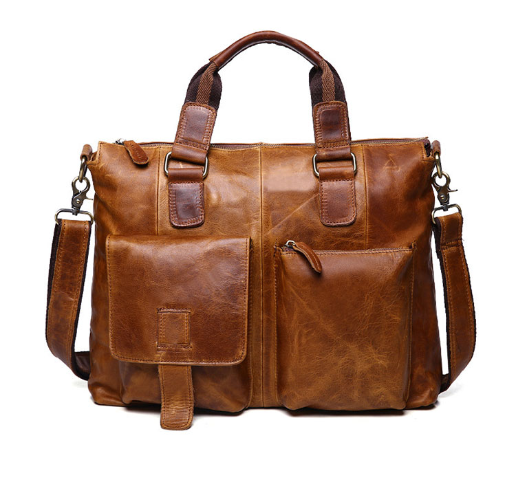 Whatna天然 牛革 ショルダーバッグ メンズ ビジネスバッグ 旅行バッグ2way 斜め掛け 手提げ バッグ16インチpc 収納可 本 革 厚手 レザー 横型 ブリーフケース フォーマルバッグ 肩掛けバッグ プレゼント男性 绅士用(B260) 1