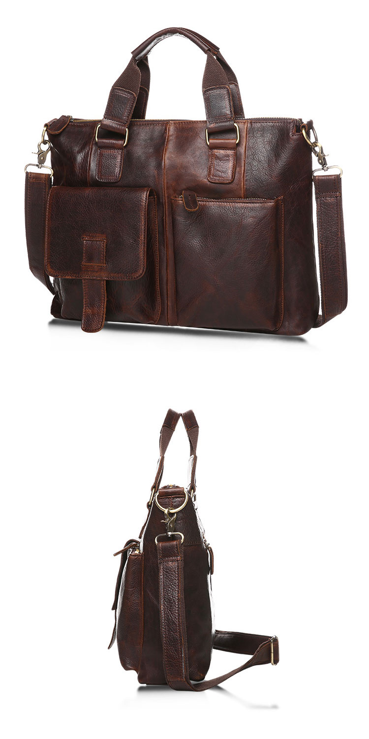 Whatna天然 牛革 ショルダーバッグ メンズ ビジネスバッグ 旅行バッグ2way 斜め掛け 手提げ バッグ16インチpc 収納可 本 革 厚手 レザー 横型 ブリーフケース フォーマルバッグ 肩掛けバッグ プレゼント男性 绅士用(B260) 3