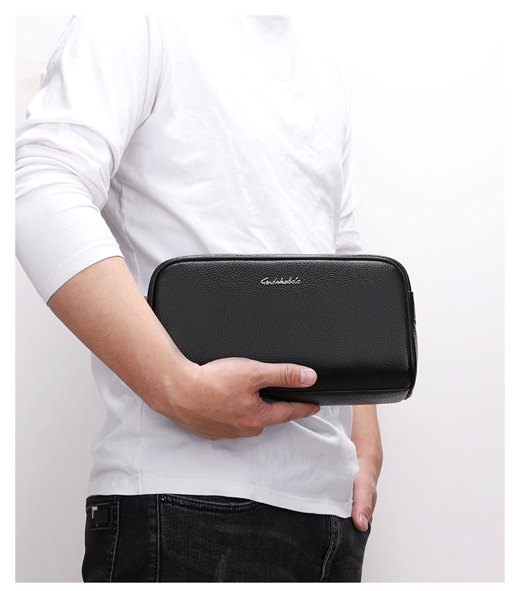 Whatna 牛革  ミクラッチ バッグ メンズ バッグ セカンドバッグ 小きめ 厚手 レザー本革 手持ちバッグ 結婚式 バッグ 冠婚葬祭バッグ 男性用 紳士用 通勤用 黒 (6192) 8