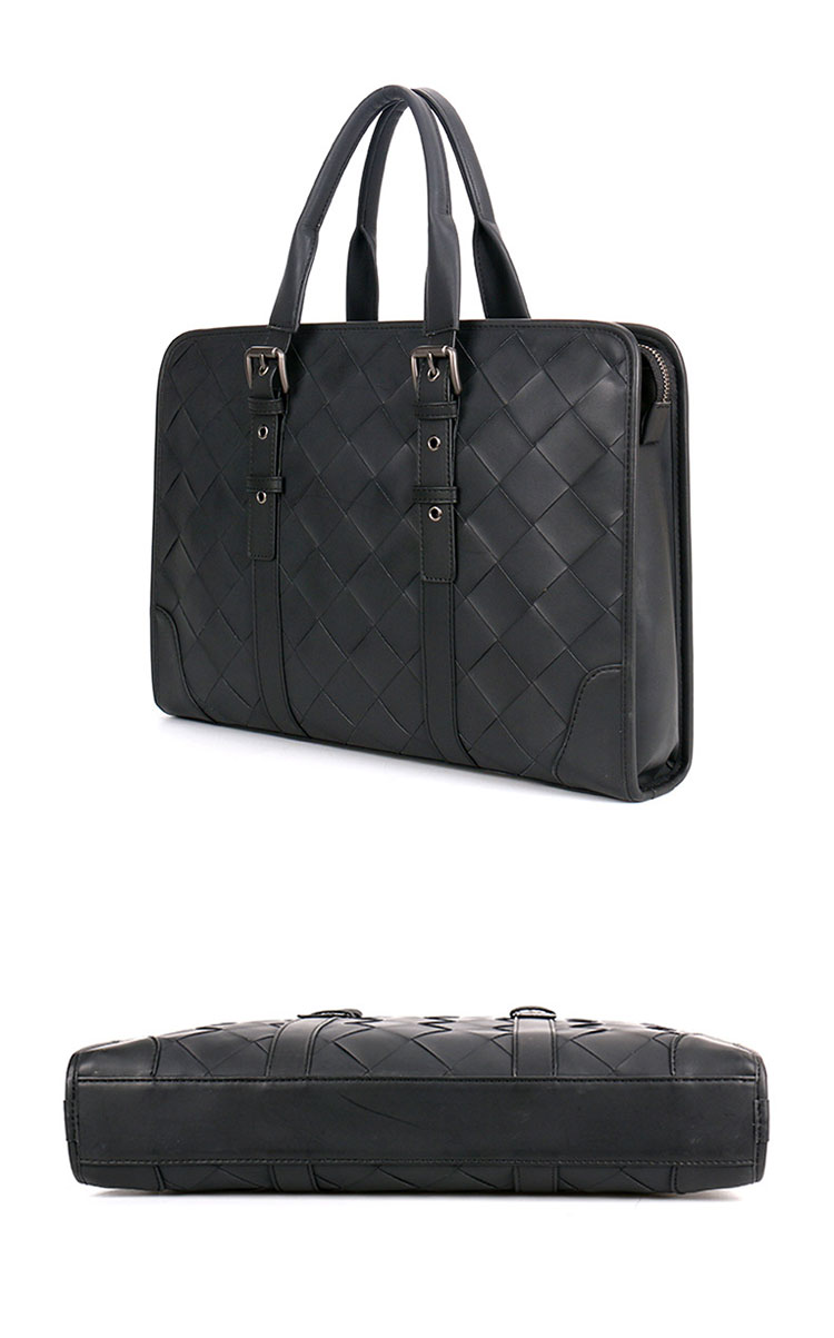 Whatna 手作り編み込み 牛革ショルダーバッグ メンズ メッセンジャーバッグ 手提げバッグ A4 15.6インチpc 収納可 本革 ビジネス 通勤 通学 斜めがけ バッグ ワンショルダーバッグ自転車 かばん男性用 黒（B#PS126） 2