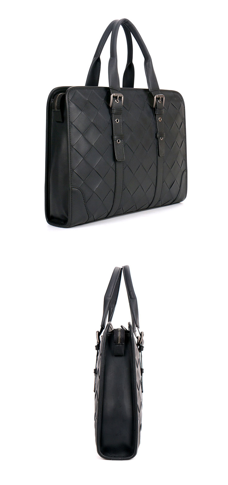 Whatna 手作り編み込み 牛革ショルダーバッグ メンズ メッセンジャーバッグ 手提げバッグ A4 15.6インチpc 収納可 本革 ビジネス 通勤 通学 斜めがけ バッグ ワンショルダーバッグ自転車 かばん男性用 黒（B#PS126） 1