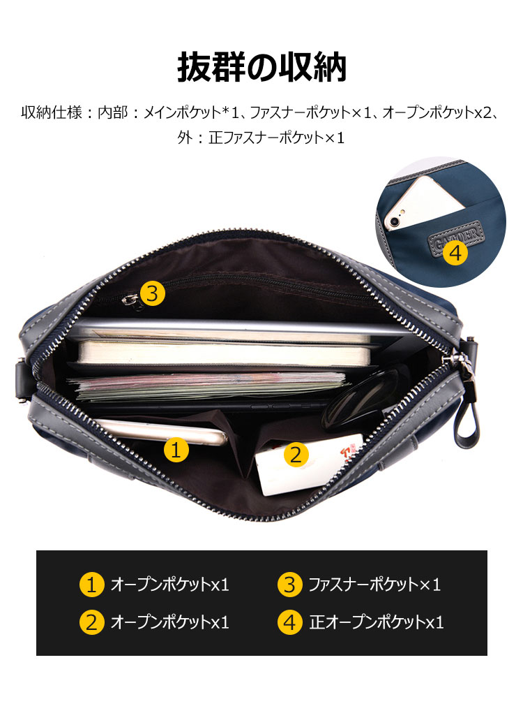 Whatna 2wayセカンドバッグ メンズ バッグ [クラッチ ショルダー 肩掛け 結婚式 バッグ]  ipad 9.7収納可 ビジネス カジュアル フォーマル 冠婚葬祭 バッグ紳士用 男性用 黒 青 134 6