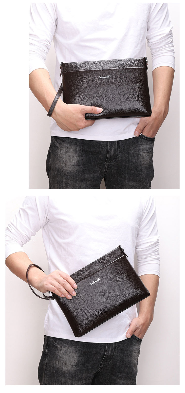 Whatna 2way牛革セカンドバッグ メンズ バッグ [クラッチ ショルダー 肩掛け 結婚式 バッグ]  厚手 本革 レザー カード6枚 ipad 10.5収納可 ビジネス カジュアル フォーマル 冠婚葬祭 バッグ紳士用 男性用 黒 ブラウン 6186 9