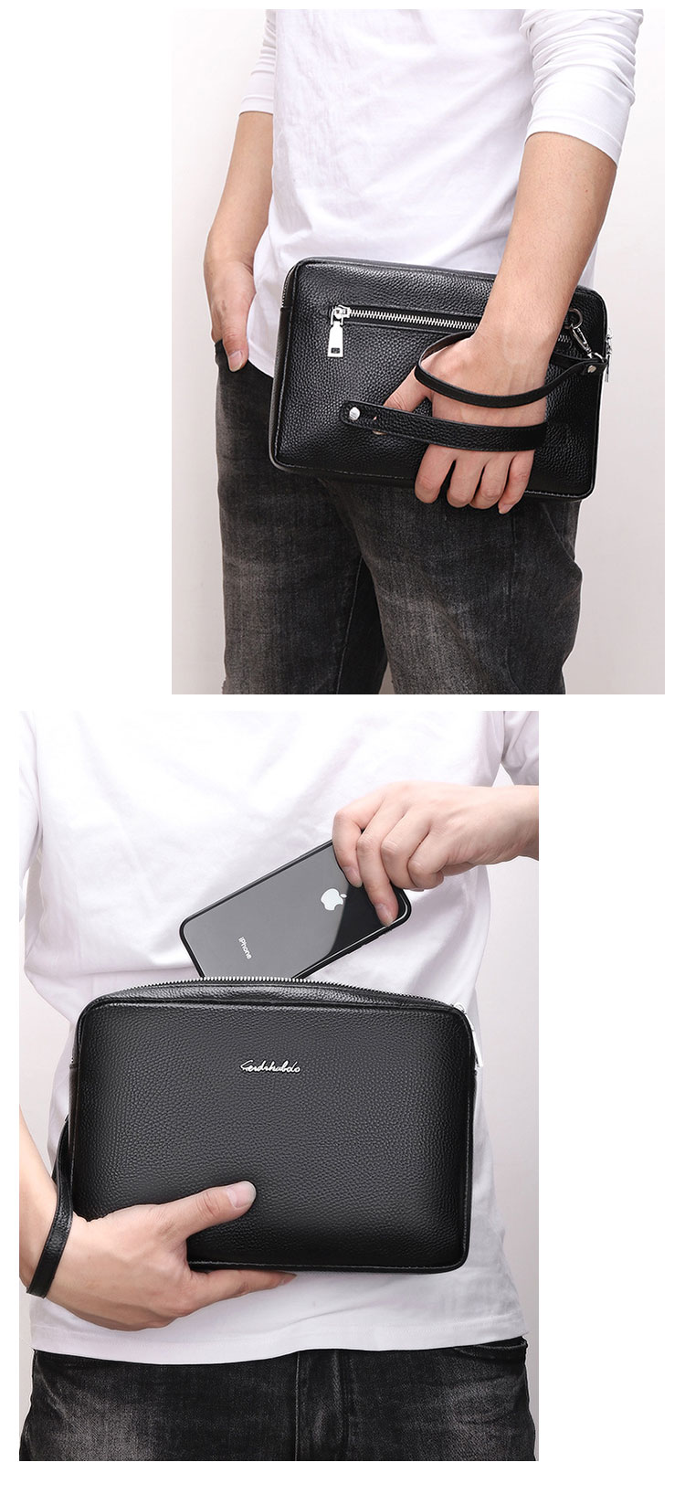 Whatna 2way牛革セカンドバッグ メンズ クラッチ バッグ 厚手 本革 レザー カード6枚  IPAD9.7収納可 ビジネス カジュアル フォーマル 冠婚葬祭 結婚式 バッグ紳士用 男性用 黒 ブラウン6187 9