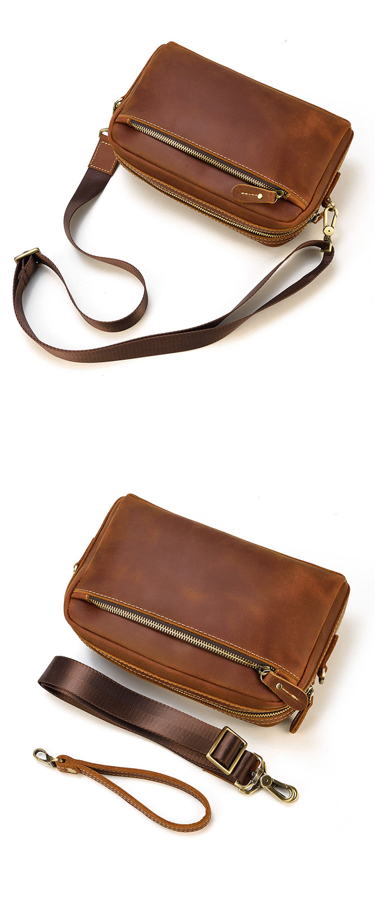 Whatna 2way 天然 牛革 ミニセカンドバッグ メンズ バッグ 小さ [クラッチ ショルダー 肩掛け 結婚式 バッグ]  厚手 本革 レザー ビジネス カジュアル フォーマル 冠婚葬祭 バッグ紳士用 男性用ブラウン 黒SNQB9548 3