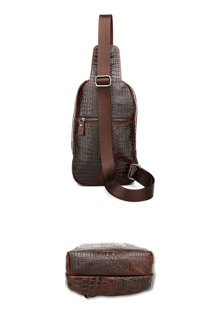Whatnaクロコダイル型押し牛革斜めがけ ボディバッグ ワンショルダー メンズ  本 革 厚手 レザーブラウン  1313 2