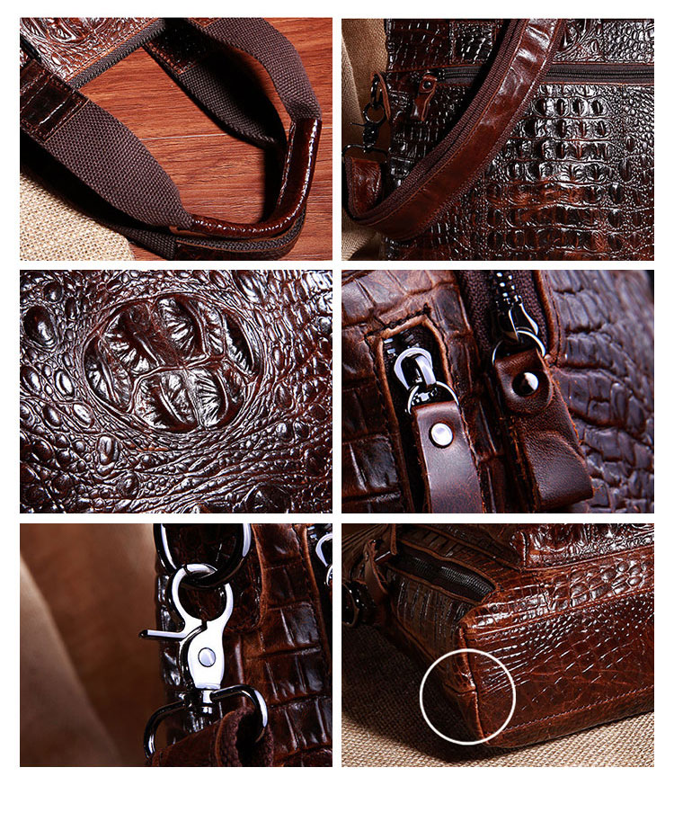 Whatna 2way クロコダイル型押し牛革ショルダーバッグ メンズ 本革 斜め掛け 手提げ バッグ 縦型 ビジネスバッグ A4 ブリーフケース 通学 通勤鞄 軽量 実用 自転車かばん プレゼント男性 黒 ブラウン（9908） 0