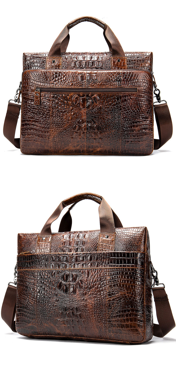 Whatna 2way クロコダイル型押し牛革ショルダーバッグ メンズ 本革 斜め掛け 手提げ バッグ 縦型 ビジネスバッグ A4 15.6センチPC収納可ブリーフケース 通学 通勤鞄 軽量 実用 自転車かばん プレゼント男性 黒 ブラウン（hs-1254） 2