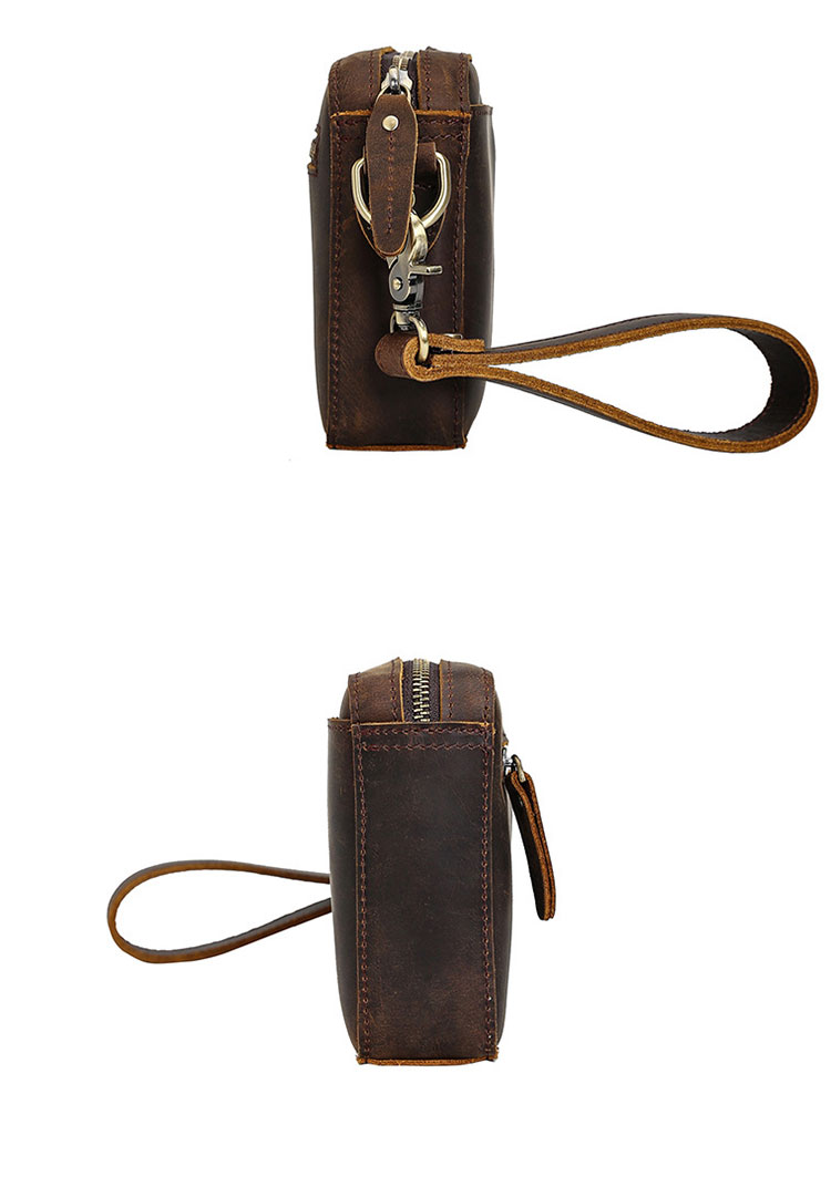 Whatna2way 天然 牛革 ミニセカンドバッグ メンズ クラッチ バッグ 厚手 本革 レザー 化粧ポーチ ビジネス カジュアル フォーマル 冠婚葬祭 結婚式 バッグ紳士用 男性用ブラウン8819 2