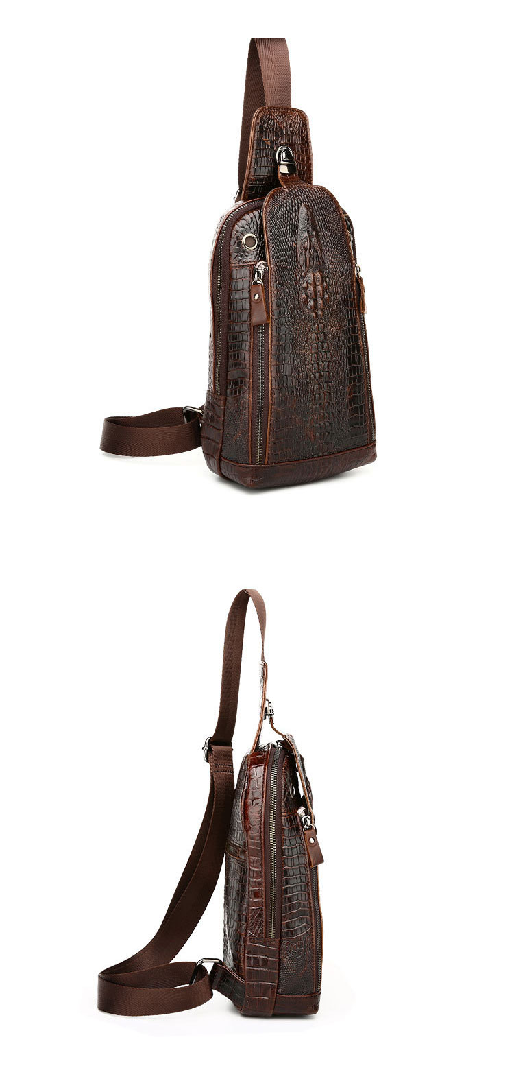 Whatnaクロコダイル型押し牛革斜めがけ ボディバッグ ワンショルダー メンズ  本 革 厚手 レザーブラウン  1313 1
