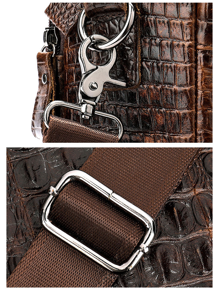 Whatna 2way クロコダイル型押し牛革ショルダーバッグ メンズ 本革 斜め掛け 手提げ バッグ 縦型 ビジネスバッグ A4 15.6センチPC収納可ブリーフケース 通学 通勤鞄 軽量 実用 自転車かばん プレゼント男性 黒 ブラウン（hs-1254） 7