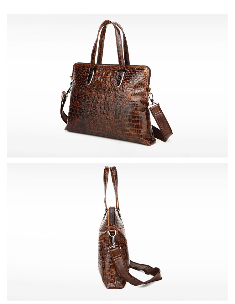 Whatna 2way クロコダイル型押し牛革ショルダーバッグ メンズ 本革 斜め掛け 手提げ バッグ 縦型 ビジネスバッグ A4 15.6センチPC収納可ブリーフケース 通学 通勤鞄 軽量 実用 自転車かばん プレゼント男性 黒 ブラウン（1230） 1