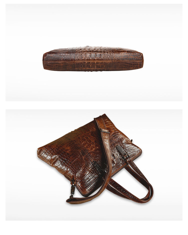 Whatna 2way クロコダイル型押し牛革ショルダーバッグ メンズ 本革 斜め掛け 手提げ バッグ 縦型 ビジネスバッグ A4 15.6センチPC収納可ブリーフケース 通学 通勤鞄 軽量 実用 自転車かばん プレゼント男性 黒 ブラウン（1230） 2