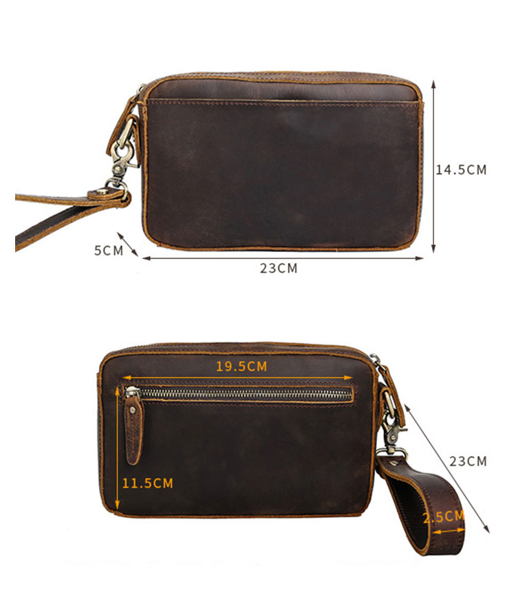 Whatna2way 天然 牛革 ミニセカンドバッグ メンズ クラッチ バッグ 厚手 本革 レザー 化粧ポーチ ビジネス カジュアル フォーマル 冠婚葬祭 結婚式 バッグ紳士用 男性用ブラウン8819 3