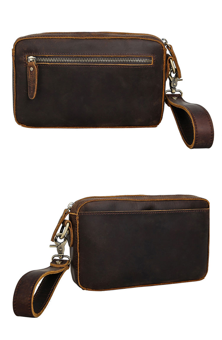 Whatna2way 天然 牛革 ミニセカンドバッグ メンズ クラッチ バッグ 厚手 本革 レザー 化粧ポーチ ビジネス カジュアル フォーマル 冠婚葬祭 結婚式 バッグ紳士用 男性用ブラウン8819 1