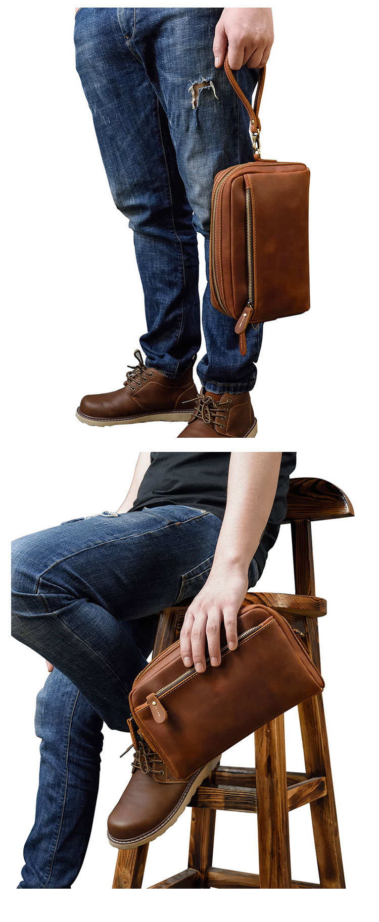 Whatna 2way 天然 牛革 ミニセカンドバッグ メンズ バッグ 小さ [クラッチ ショルダー 肩掛け 結婚式 バッグ]  厚手 本革 レザー ビジネス カジュアル フォーマル 冠婚葬祭 バッグ紳士用 男性用ブラウン 黒SNQB9548 9