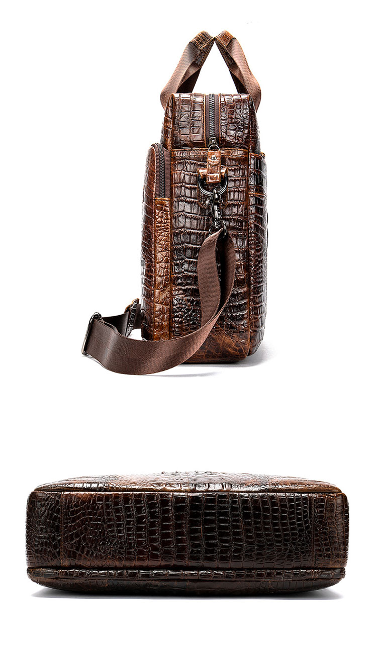 Whatna 2way クロコダイル型押し牛革ショルダーバッグ メンズ 本革 斜め掛け 手提げ バッグ 縦型 ビジネスバッグ A4 15.6センチPC収納可ブリーフケース 通学 通勤鞄 軽量 実用 自転車かばん プレゼント男性 黒 ブラウン（hs-1254） 3