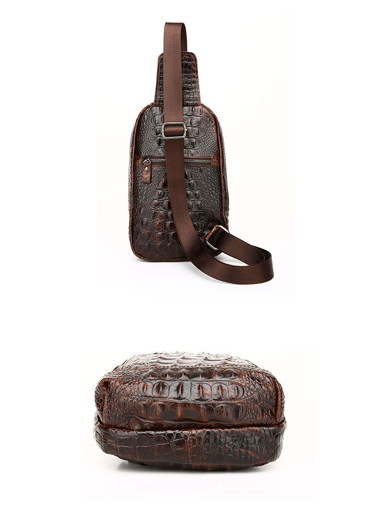 Whatnaクロコダイル型押し牛革斜めがけ ボディバッグ ワンショルダー メンズ  本 革 厚手 レザーブラウン  1313 4
