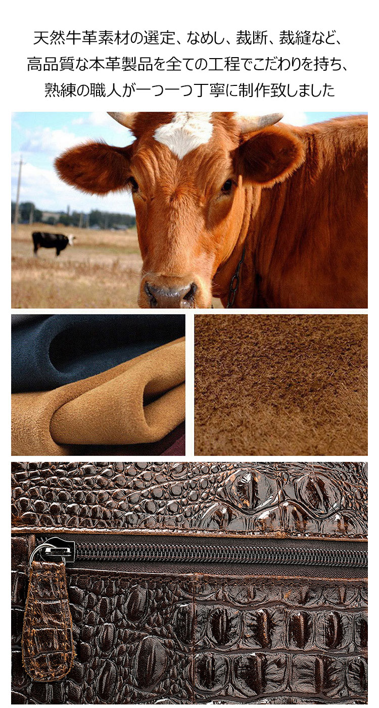 Whatna 2way クロコダイル型押し牛革ショルダーバッグ メンズ 本革 斜め掛け 手提げ バッグ 縦型 ビジネスバッグ A4 15.6センチPC収納可ブリーフケース 通学 通勤鞄 軽量 実用 自転車かばん プレゼント男性 黒 ブラウン（hs-1254） 6