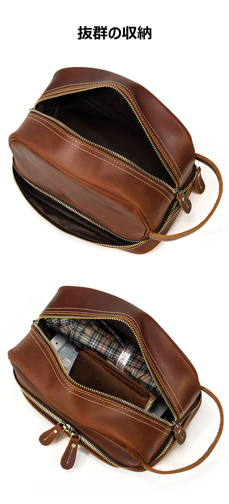 Whatna2way 天然 牛革 ミニセカンドバッグ メンズ クラッチ バッグ 厚手 本革 レザー 化粧ポーチ ビジネス カジュアル フォーマル 冠婚葬祭 結婚式 バッグ紳士用 男性用ブラウンSNQB9566 6