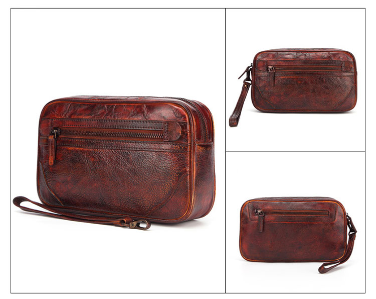 Whatna2way 天然 牛革 ミニセカンドバッグ メンズ クラッチ バッグ 厚手 本革 レザー 化粧ポーチ ビジネス カジュアル フォーマル 冠婚葬祭 結婚式 バッグ紳士用 男性用ブラウン9049 1