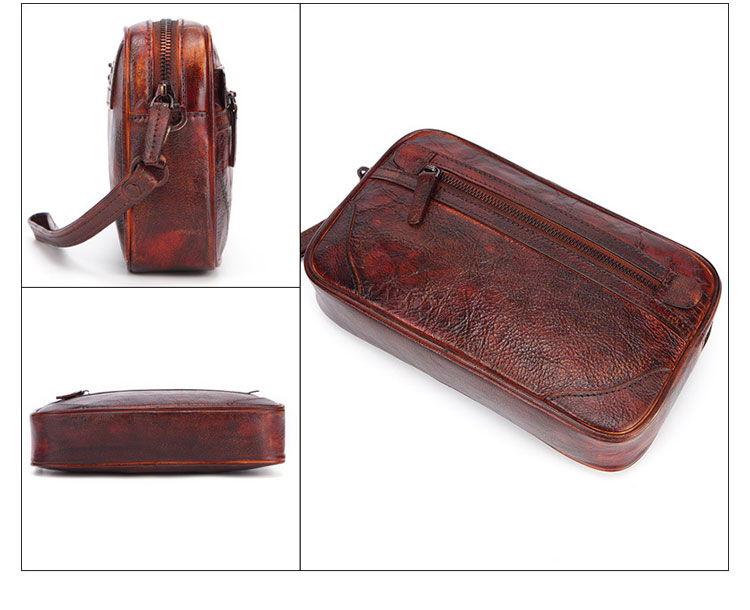 Whatna2way 天然 牛革 ミニセカンドバッグ メンズ クラッチ バッグ 厚手 本革 レザー 化粧ポーチ ビジネス カジュアル フォーマル 冠婚葬祭 結婚式 バッグ紳士用 男性用ブラウン9049 2