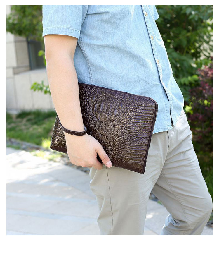 Whatna 2way革 クロコダイル型押し セカンドバッグ メンズ クラッチ バッグ lファスナー A4 6枚カード収納 小銭入 カジュアル フォーマル 冠婚葬祭 結婚式 バッグ紳士用 男性用 黑 ブラウン ネイビー（chi8815） 13