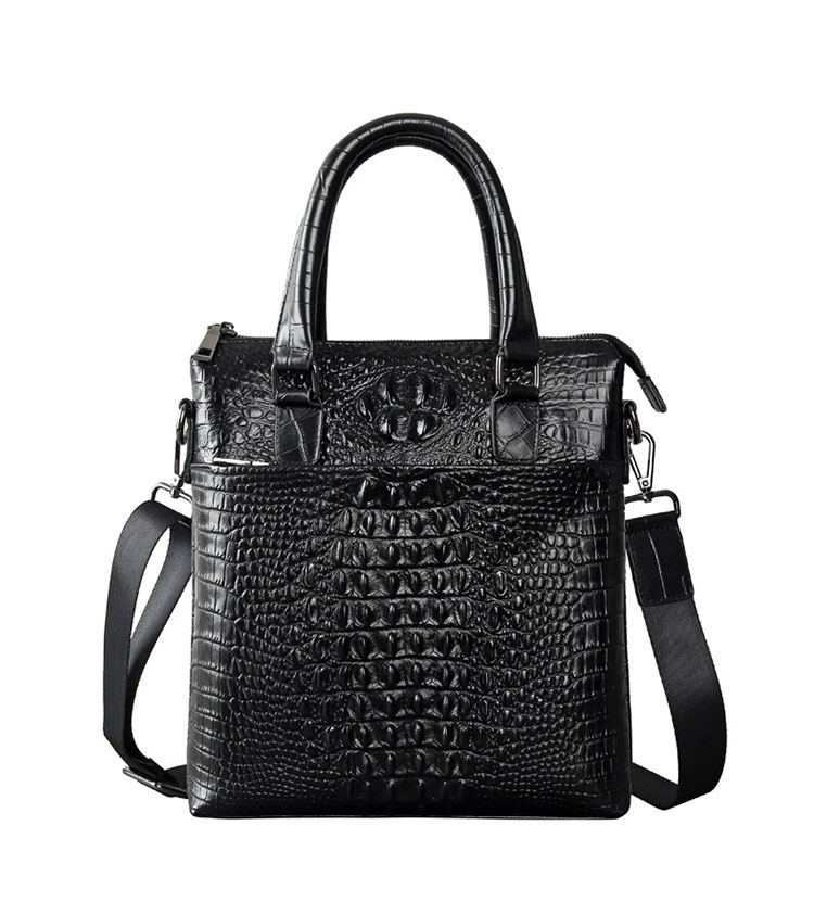 Whatna 2way クロコダイル型押し牛革ショルダーバッグ メンズ 本革 斜め掛け 手提げ バッグ 縦型 ビジネスバッグ A4 ブリーフケース 通学 通勤鞄 軽量 実用 自転車かばん プレゼント男性 黒 ブラウン(G072-7003B) 0