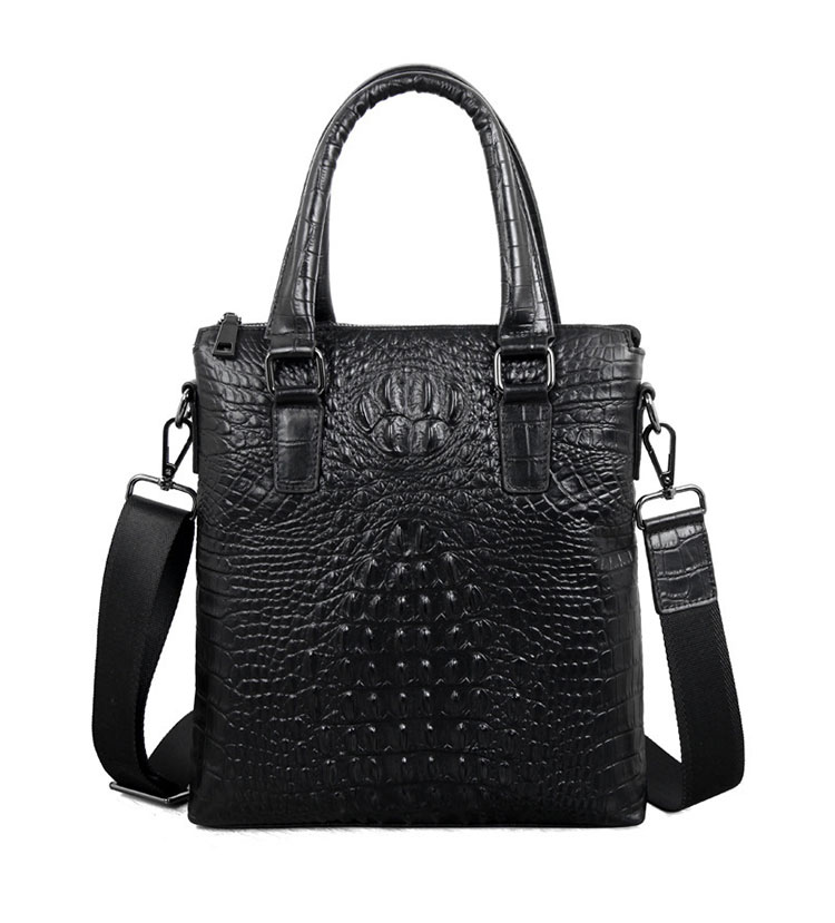 Whatna 2way クロコダイル型押し牛革ショルダーバッグ メンズ 本革 斜め掛け 手提げ バッグ 縦型 ビジネスバッグ A4 ブリーフケース 通学 通勤鞄 軽量 実用 自転車かばん プレゼント男性 黒 ブラウン(G072-7003B) 1