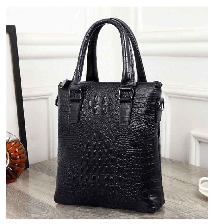 Whatna 2way クロコダイル型押し牛革ショルダーバッグ メンズ 本革 斜め掛け 手提げ バッグ 縦型 ビジネスバッグ A4 ブリーフケース 通学 通勤鞄 軽量 実用 自転車かばん プレゼント男性 黒 ブラウン(G072-7003B) 2