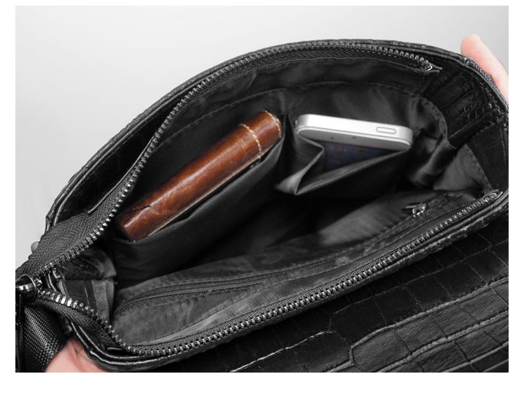 Whatna 牛革 クロコダイル型押しショルダーバッグ メンズ
